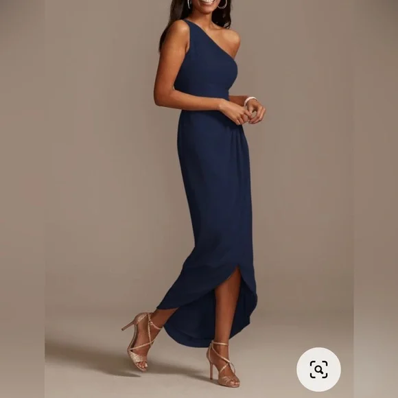 David's Bridal Dresses One Shoulder Chiffon Tulip Hem Dress